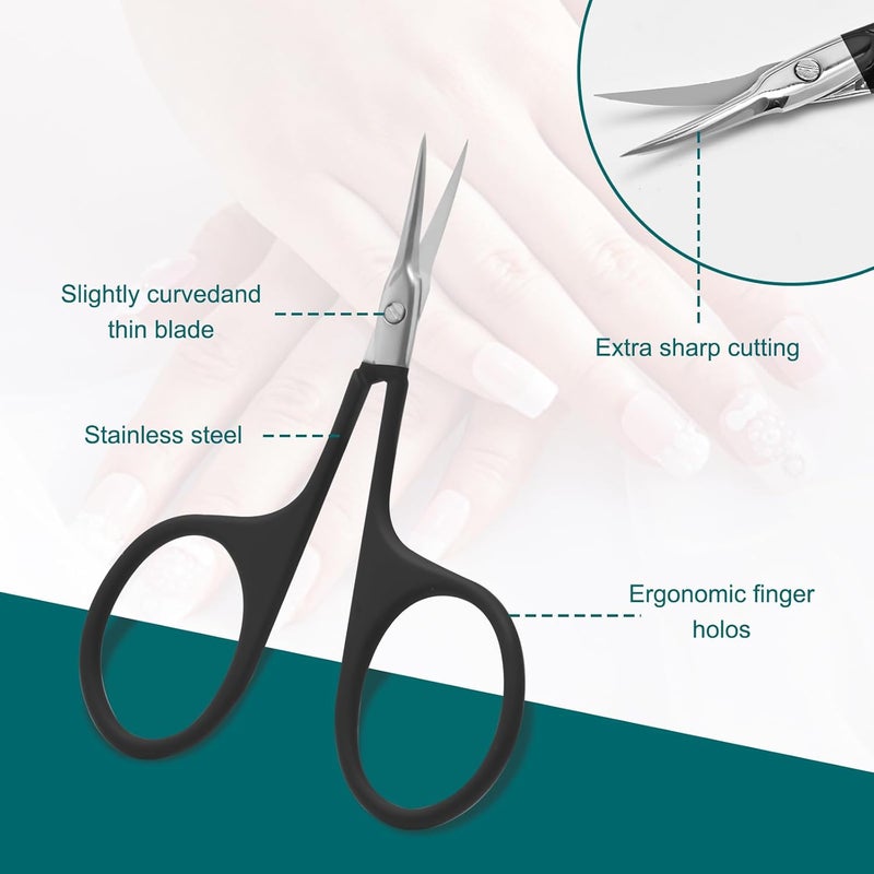CGBE Manicure Scissors, Extra Fine Eyebrow Scissors for Grooming, Curved Blade Nail Scissors Precise Pointed Tip Grooming Kit for Eyebrow, Eyelash, Trim Nail and Dry Skin, Black - Image 4